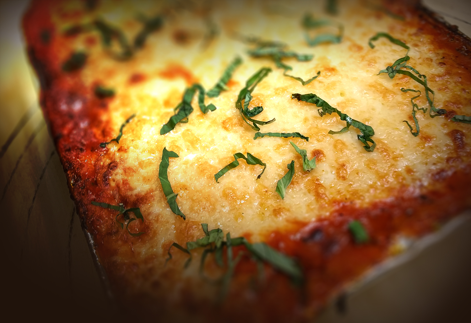 Bada Bing lasagna baked with cheese and marinara