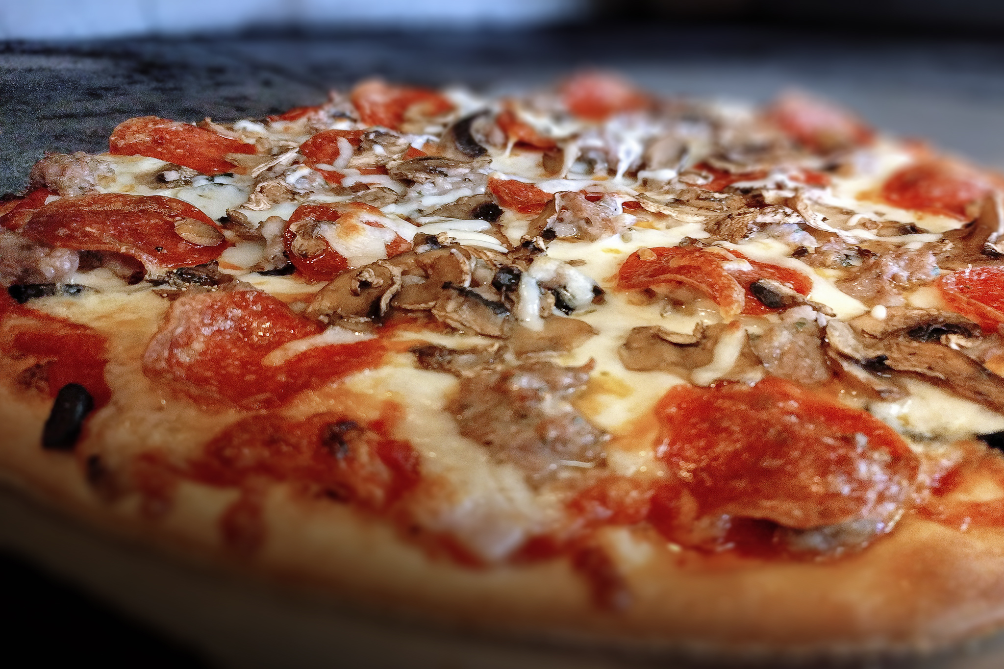 Bada Bing pizza with pepperoni, mushrooms and melted cheese