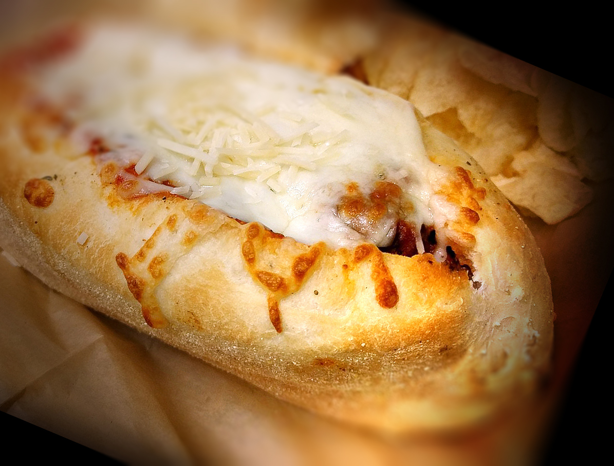 Meatball sandwich baked with melted cheese